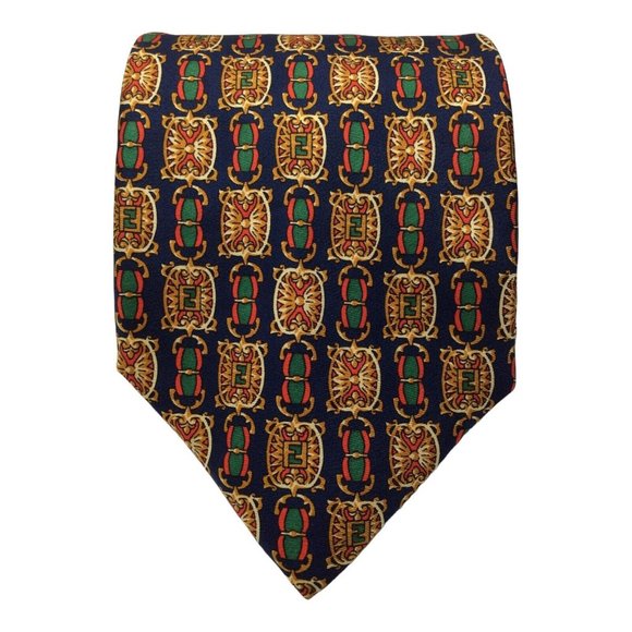 FENDI Blue Art Print Silk Tie Made In Italy 58